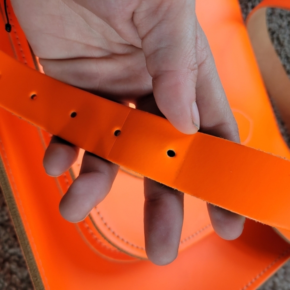 The Leather Satchel Co satchel with Crossbody Straps in Neon Orange - Picture 8 of 16